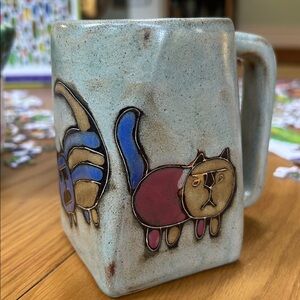 Design by MARA Mexico Signed Studio Art Pottery  Coffee Mug Cats Decorated